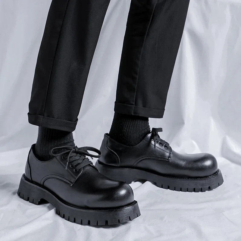 mens casual business office formal dress shoes lace-up derby shoe black tide genuine leather platform footwear gentleman zapatos
