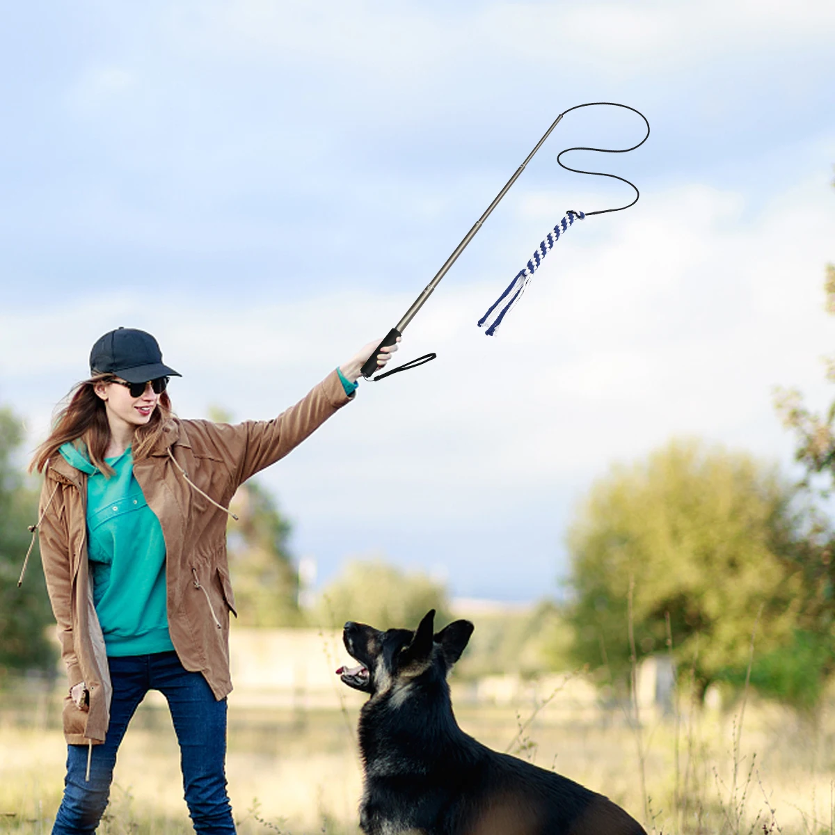 

Telescopic Dog Teaser 3 Section Extendable Aluminum Alloy Rope Interactive Puppy Toy Outdoor Training