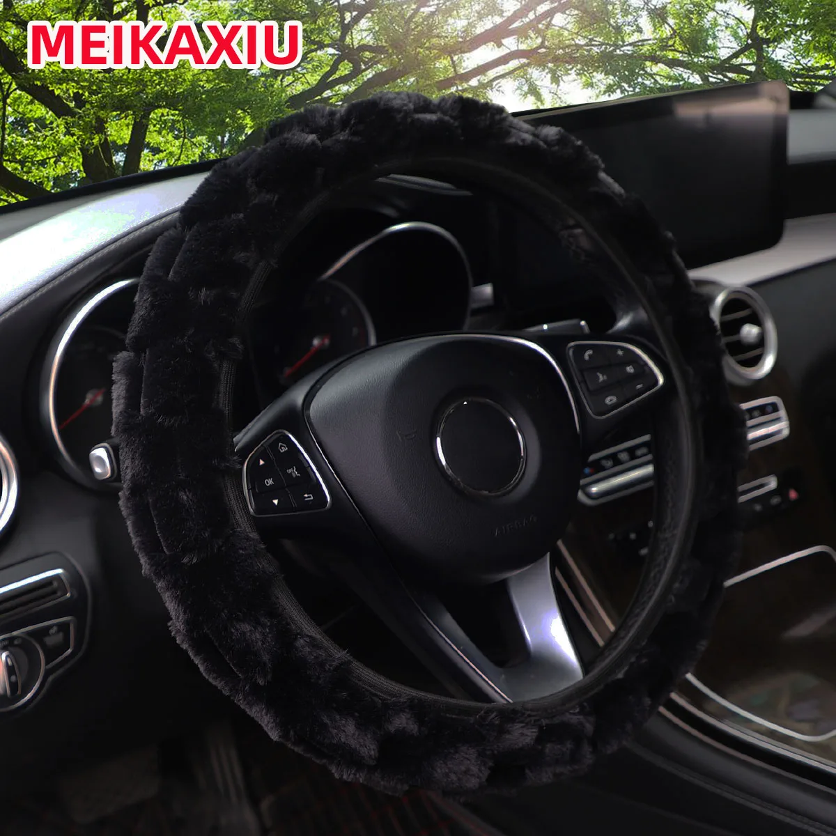 3D Artificial Rabbit Fur Car Inner Ring Free Steering Wheel Cover Suitable for 14.5 - 15 Inch Car Decoration Item for Women