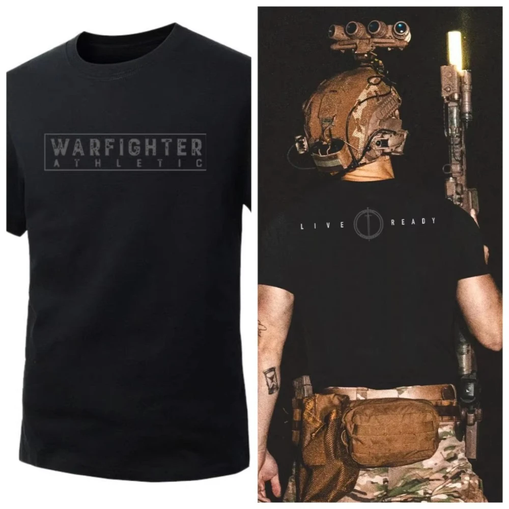 2026 Summer American Military Style WARFIG Tactical Round Neck Short Sleeve Tough Guy Club Fashion Printed Short Sleeve for Men