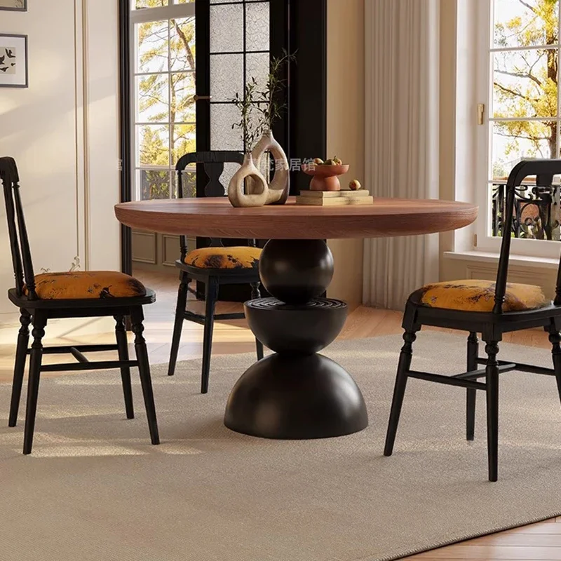 France Vintage Dining Tables Solid Wood Design Minimalism ART Round Table Living Room Dining Room Furnitur Mesas Redondas FYDT