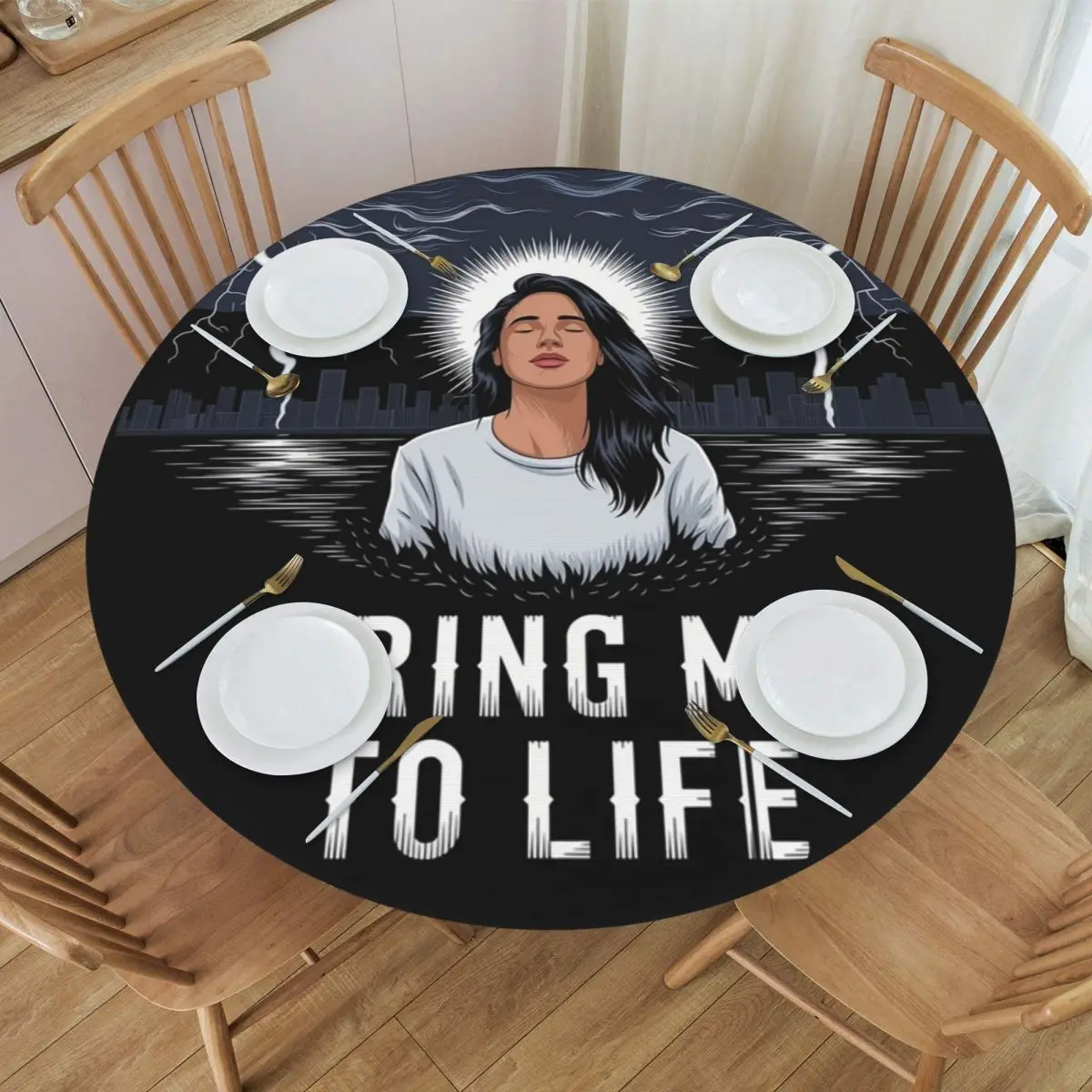 Evanescence Echoes Of Rebirth Waterproof Round Tablecloth Oilproof Table Cloth for Kitchen Events Dining Table Cover