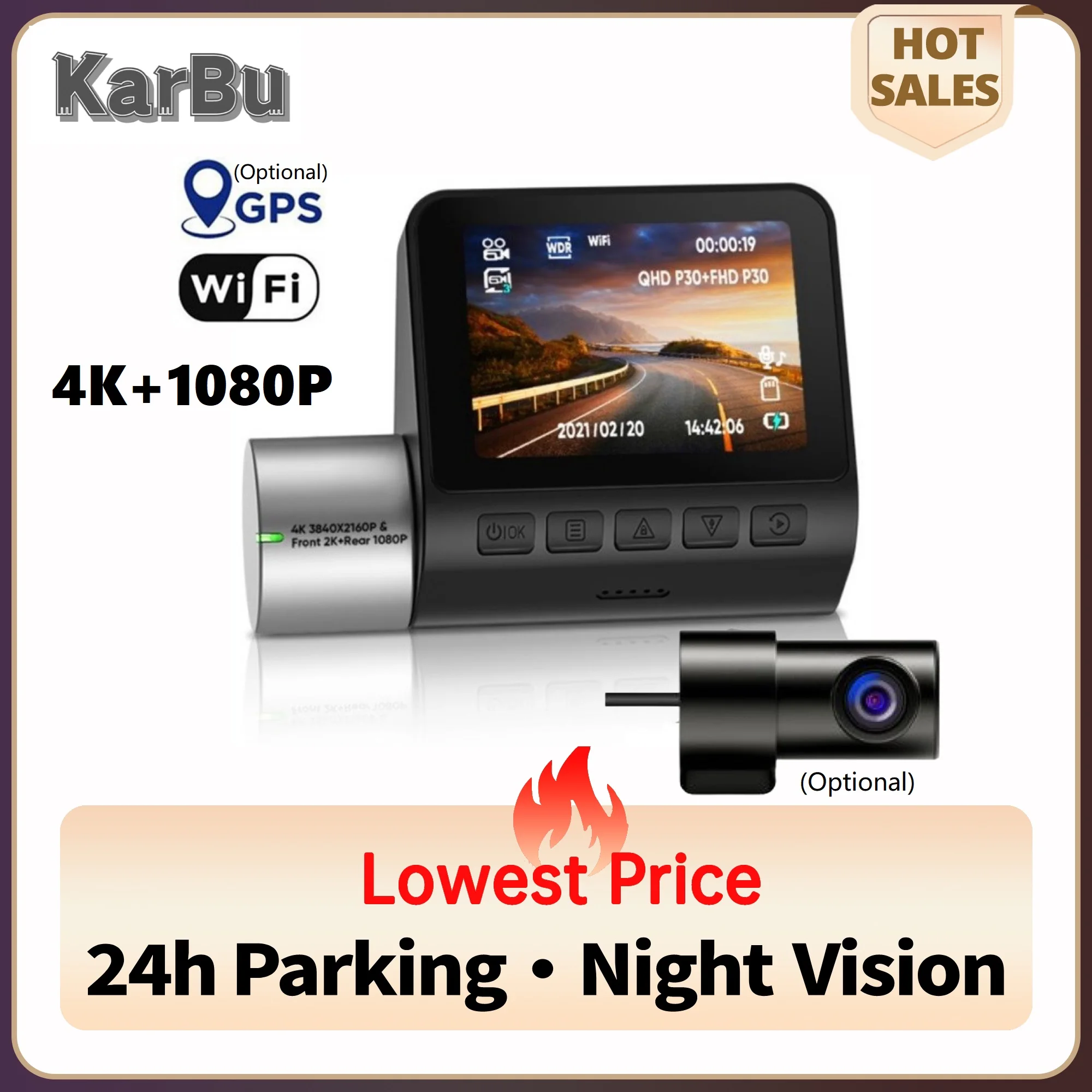 

Dashcam 4k GPS WIFI 24h Parking Monitor Dash Cam Dual Camera for Car Dvr Night Vision Front and Rear Kamera Video Registrator