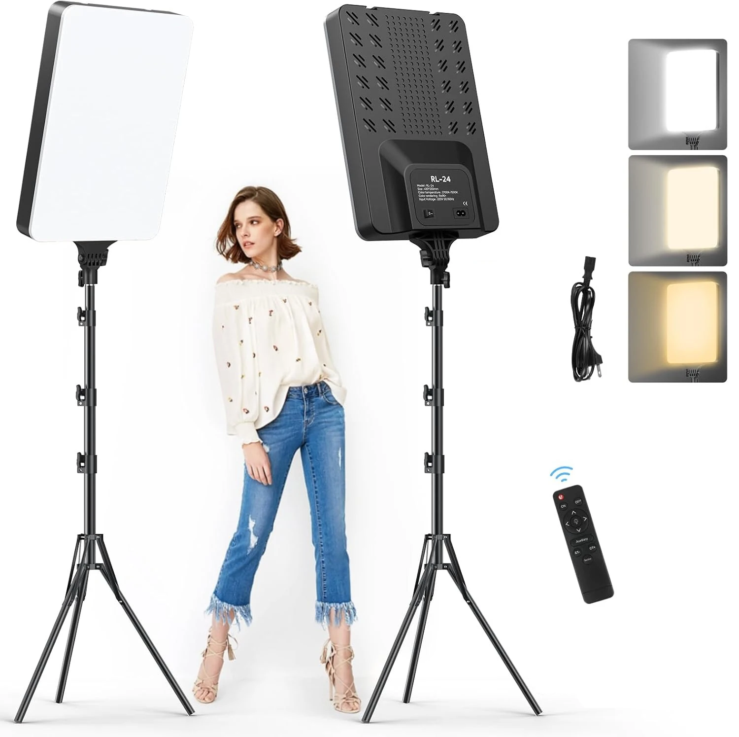 

XRDKJ 1 комплект 21-дюймового светодиодного видеосъемки, 2500-7500K с регулируемой яркостью для фотосъемки с пультом дистанционного управления и подставкой 79 дюймов, студийный светильник CRI 96+