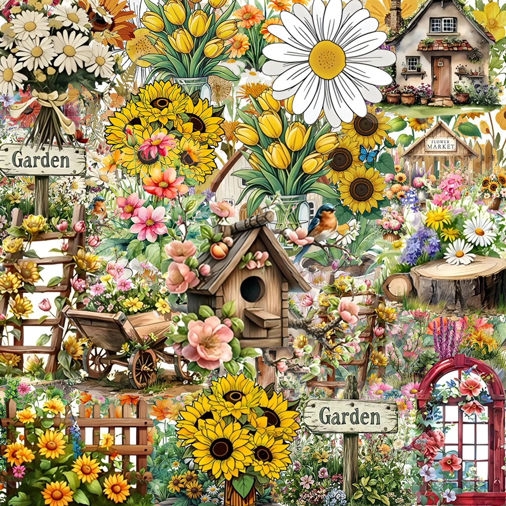 10/30/50pcs Garden House Secret Stickers Natural Plant Flower Landscape Decals Artsy Retro Decoration Sticker Gifts