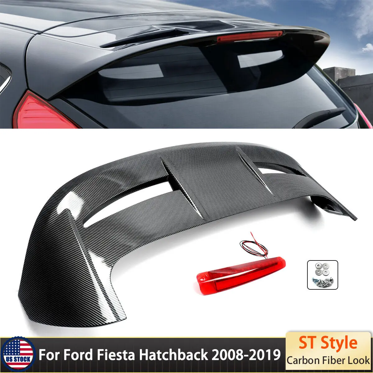 MAGICKIT Carbon Fiber ST Style Roof Spoiler Top Wing For 2008-2019 Ford fiesta st Hatchback 2008-2019 CAR Accessories