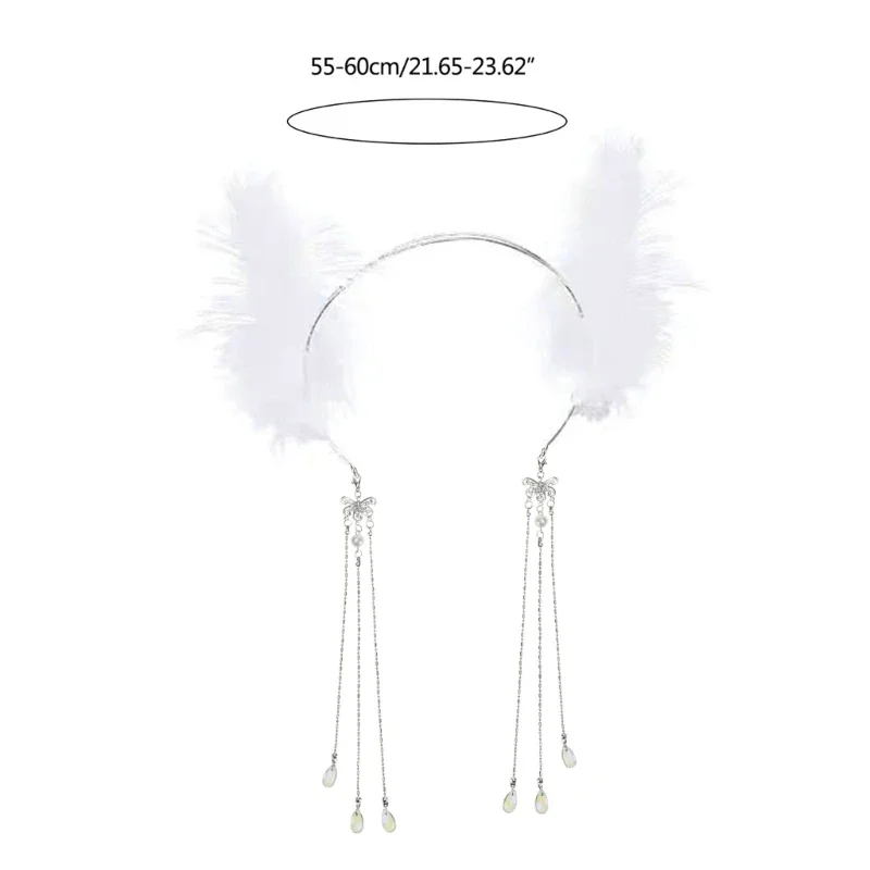 Diadema plumas blancas con borla, accesorio decorativo para cabello para mujer