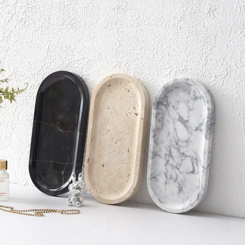 Marble Toilet Oval Tray Washbasin Bathroom Toiletries Hotel Towels Aromatherapy Storage Tray