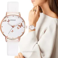 Reloj de cuero de cuarzo para mujer, diseño de esfera de mariposa Simple, elegante, moda de lujo, reloj de vestir informal