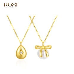 ROXI 925 Sterling Silver Water Drop/Bowknot Pearl Pendant Necklaces for Women Luxury Wedding Engagement Birthday Party Gifts