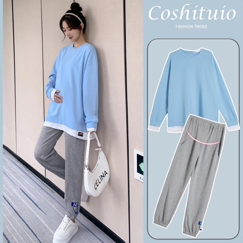 Autumn Maternity Clothes Set Fashion Plus Size Pregnant Women's Clothing Pants Suits Long Loose Sweatpants Sweatshirts Twinset