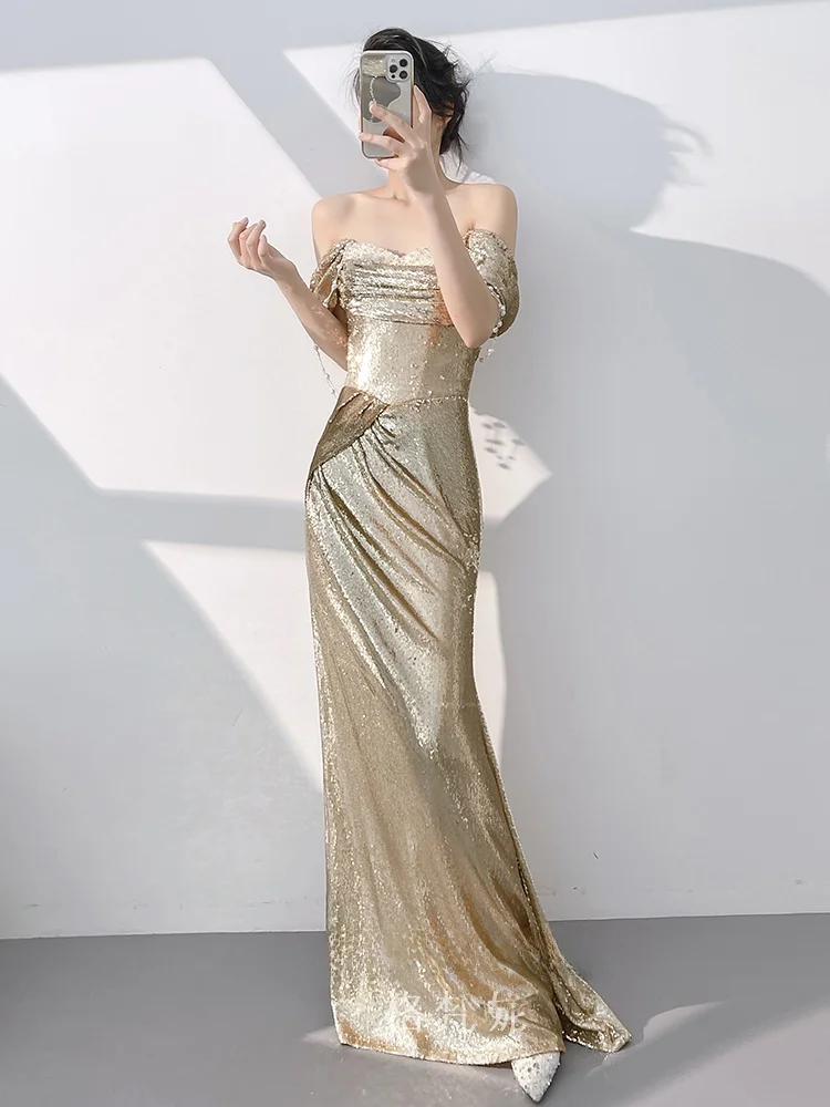 Vestido de Gala Dou F 2025 Novo de Luxo Sensação Sofisticada para Ocasiões Especiais, Modelo Sereia de Um Ombro co...
