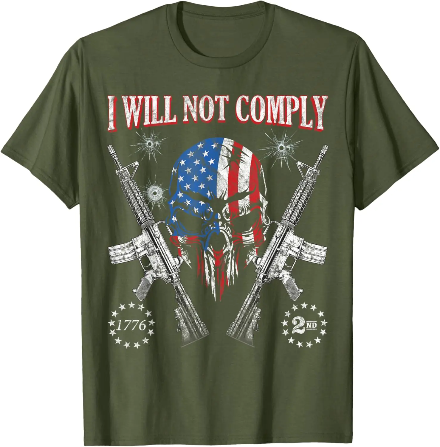 I Will Not Comply. Pro 2nd Amendment AR-15 Skull T-Shirt 100% Cotton O-Neck Short Sleeve Summer Casual Mens T-shirt Size S-3XL