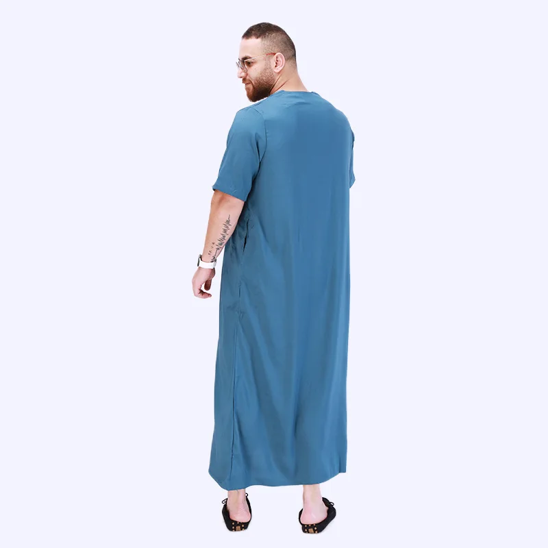 Islamic Clothing Jubba Thobe Muslim Robe Men Round Neck Embroidery Caftan Ramadan National Dress of Middle East Arab Traditional