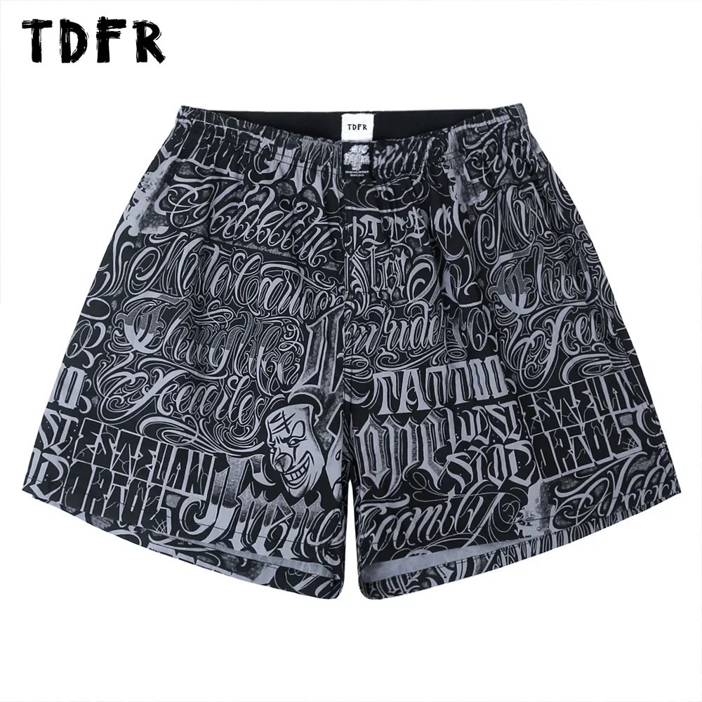 Full Print Casual Shorts Mens Summer Chicano style Streetwear Loose Wide Leg Elastic Waist Short Pants Men