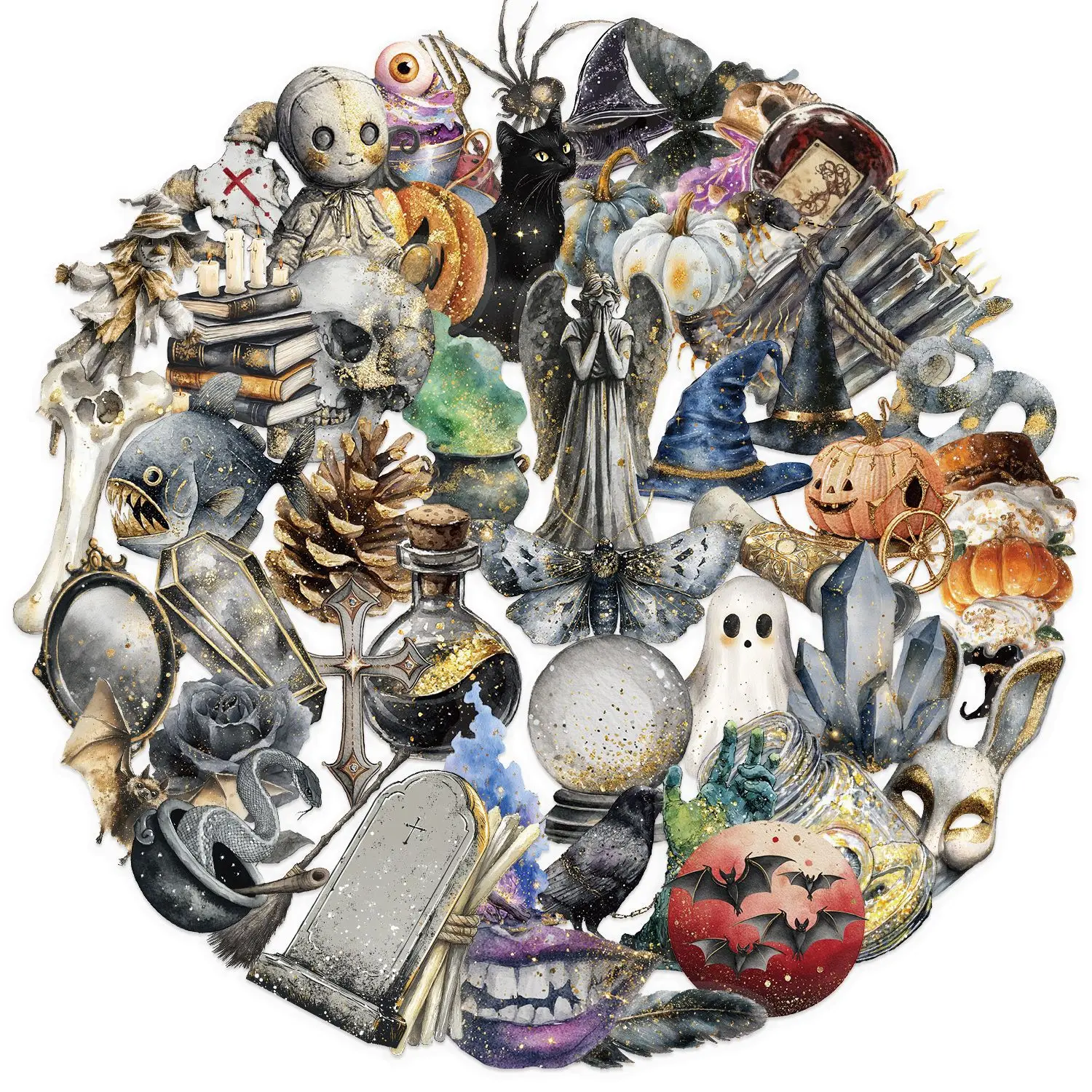 50PCS Retro Aquarel Halloween TransparentGraffiti Stickers Decoratie DIY Bagage Telefoon Cup Gitaar Skateboard Koelkast Kid Speelgoed