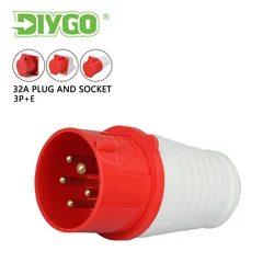 IP44 5 Pin 32A Multifunctional Waterproof Industrial Plug & Sockets 380-415V Male & Female Power Electrical Cable Connectors