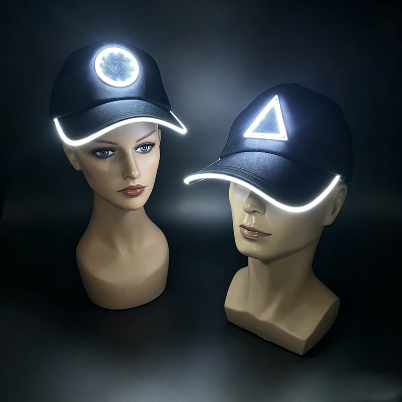 Luminous LED Baseball Cap Triangle Circle Square Light Panel Flash Glowing Hat Night Club DJ  Costume Outdoor Night Running Hat