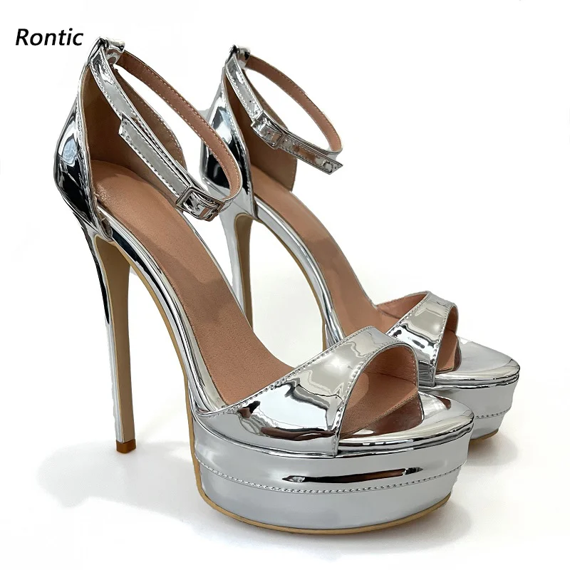 

Rontic/Новое поступление, женские сандалии на платформе, пикантные туфли на шпильке с открытым носком, красивые серебряные клубные туфли, размер США 5-20