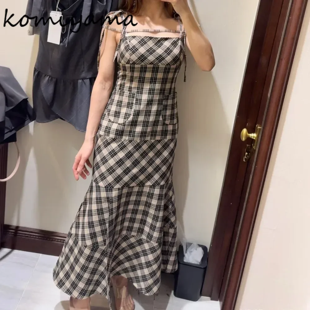 

High Waist Bodycon Vestido Japan Style Plaid Vestidos Lace-Up Ruffles Hem Dress Summer Sleeveless Dresses 2025 New Ropa Mujer