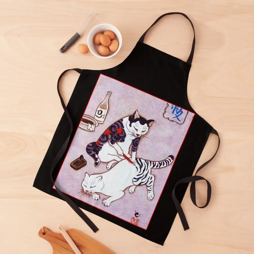 

Japanese tattoo cat Apron Men'ss Waiter Uniforms Apron