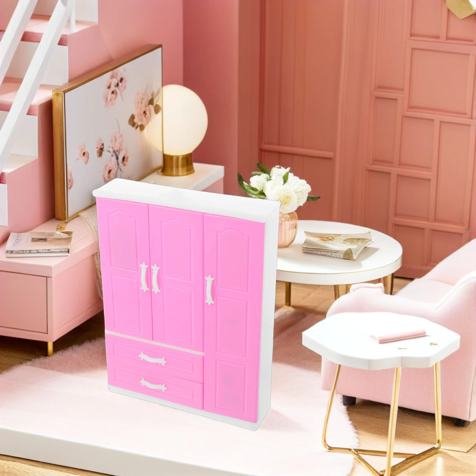 Armadio per casa delle bambole in miniatura, armadio compatto a tema principessa per ragazze, giochi di finzione, mini organizer per mobili da camera da letto