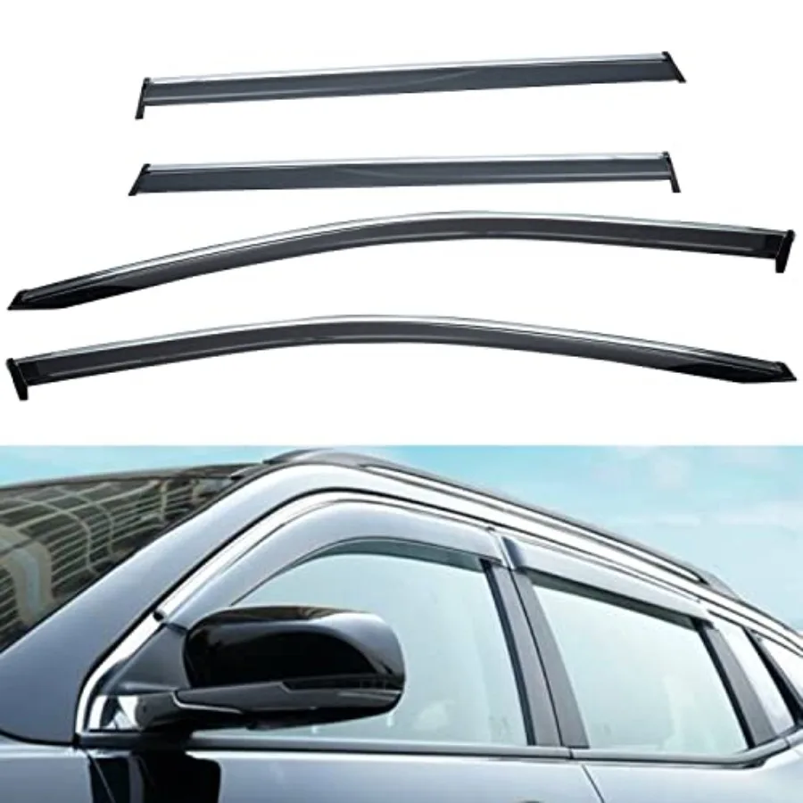 

4pcs Window Visors Compatible with 2017 2018 2019 2020 2021 2022 2023 2024 Compass New Body Smoke Tint with Chrome Trim Outside