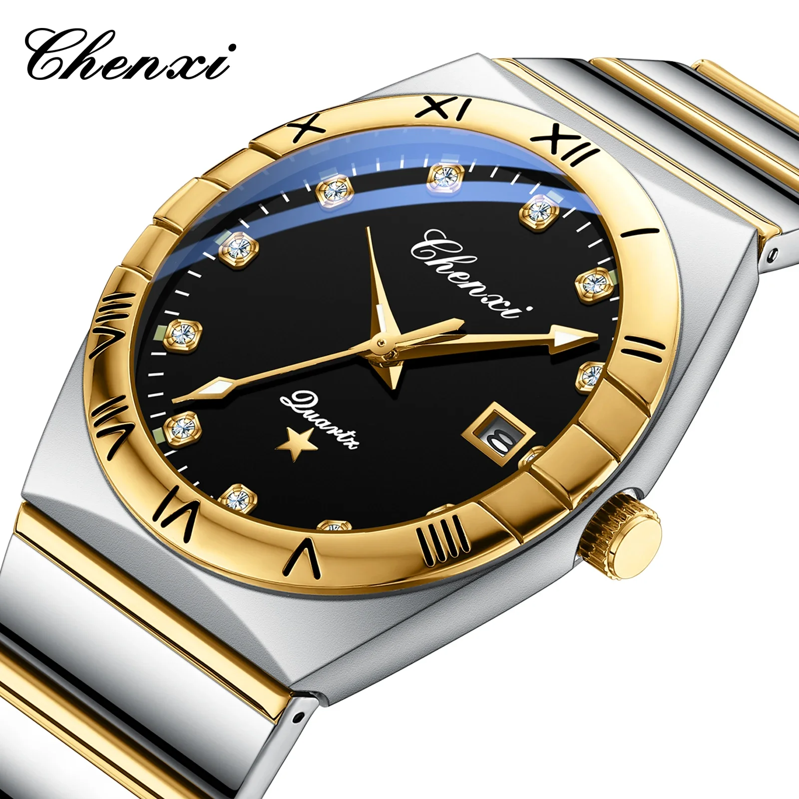 CHENXI Luxury Couple Watch Quartz Luminous Date Men and Women Watches Lovers Business Stainless Steel Waterproof Wristwatch