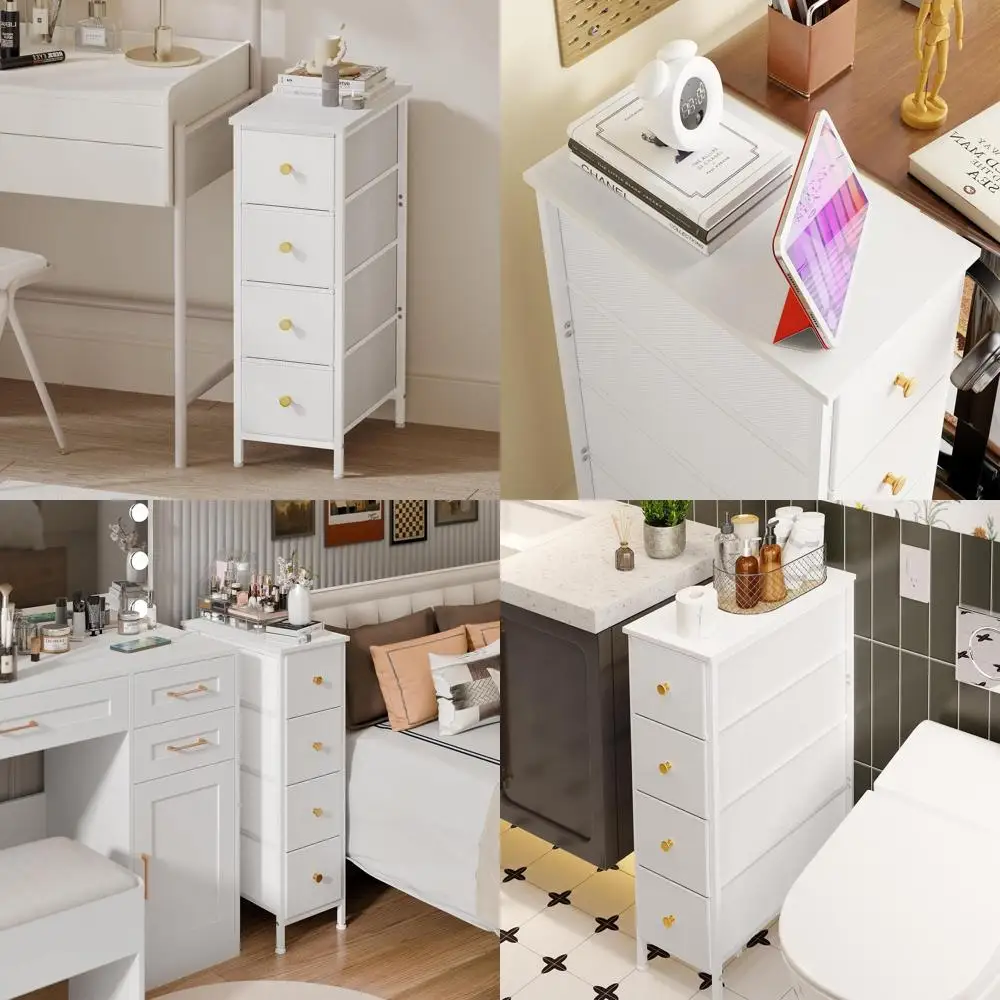 

Space-Saving Slim Dresser with 4 Drawers for Bedroom, Bathroom, Laundry, and Closet Storage