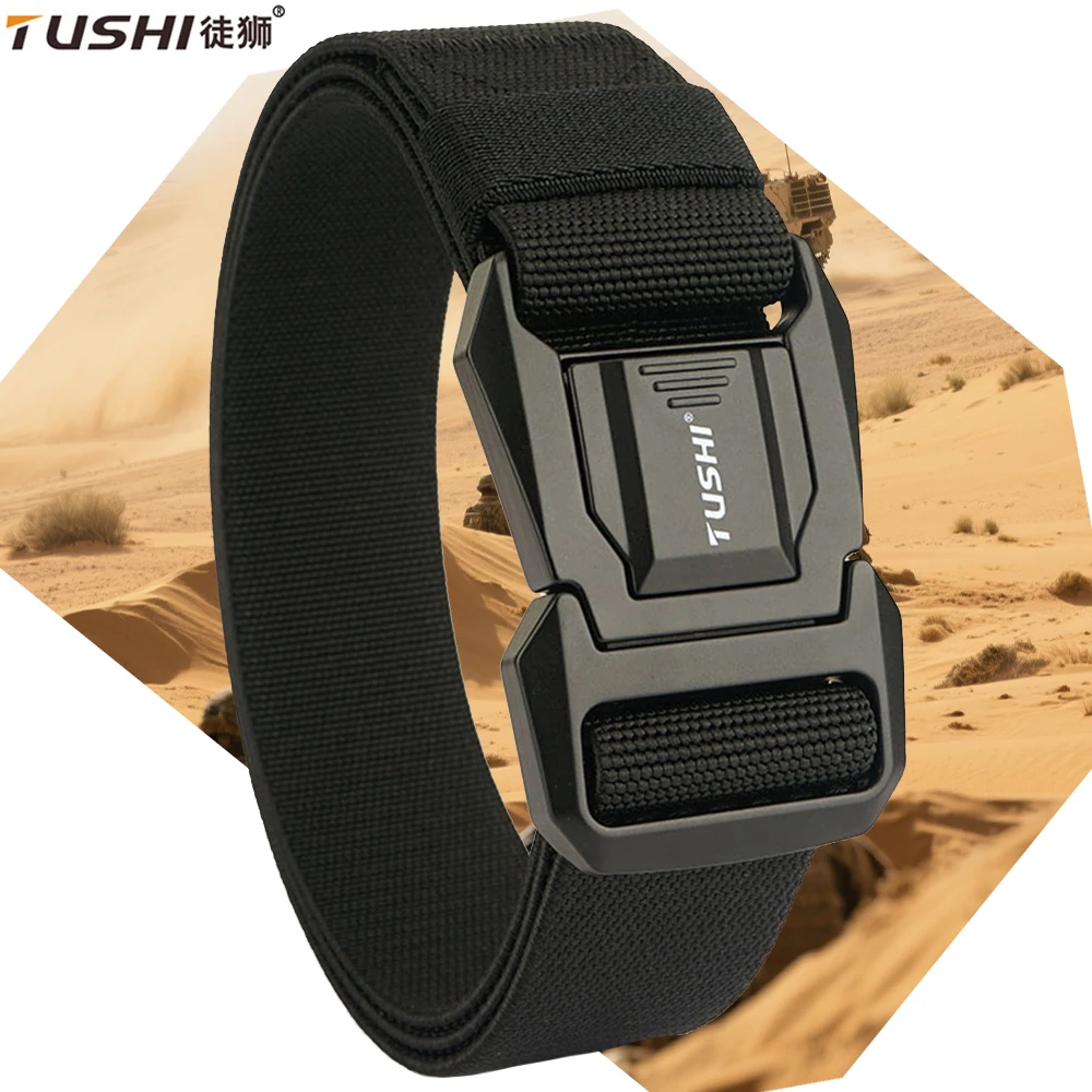 TUSHI New Men's Casual Woven Elastic Belt For Outdoor Rock Climbing Training Work Tactical Belt Military Belt Paired Jeans Belt