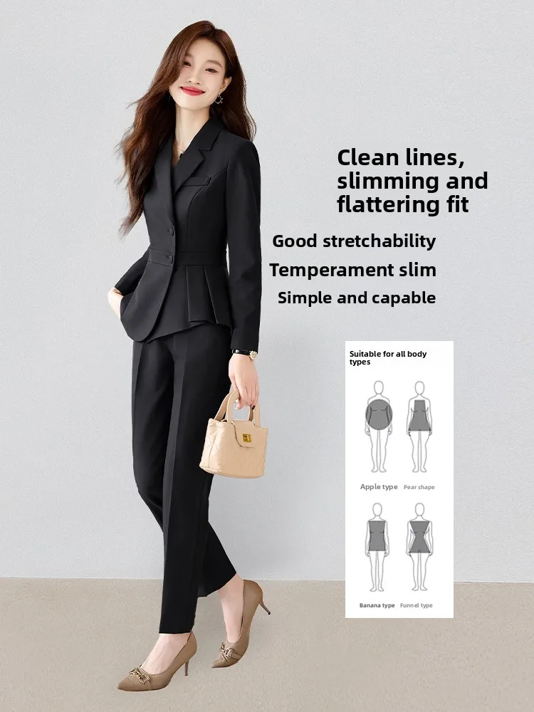 ชุดสูทสีน้ำเงินรอยัลสำหรับผู้หญิง เหมาะสำหรับพนักงานต้อนรับร้านขายเครื่องประดับ ชุดทำงานสำหรับนักบำบัดความงาม ชุดทำงานระดับไฮเอนด์สำหรับผู้จัดการโรงแรม แฟชั่นทันสมัย...