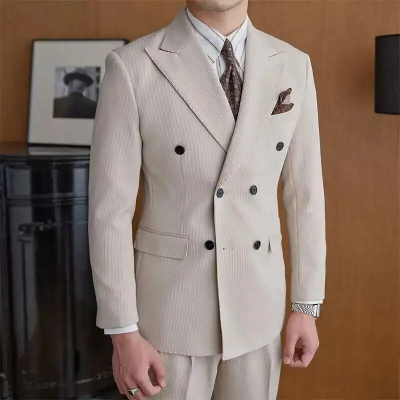 

High Quality Double Breasted Dress Suit 2 Pieces Wedding Suit For Men Business Formal Casual Office Work Party Prom Costume