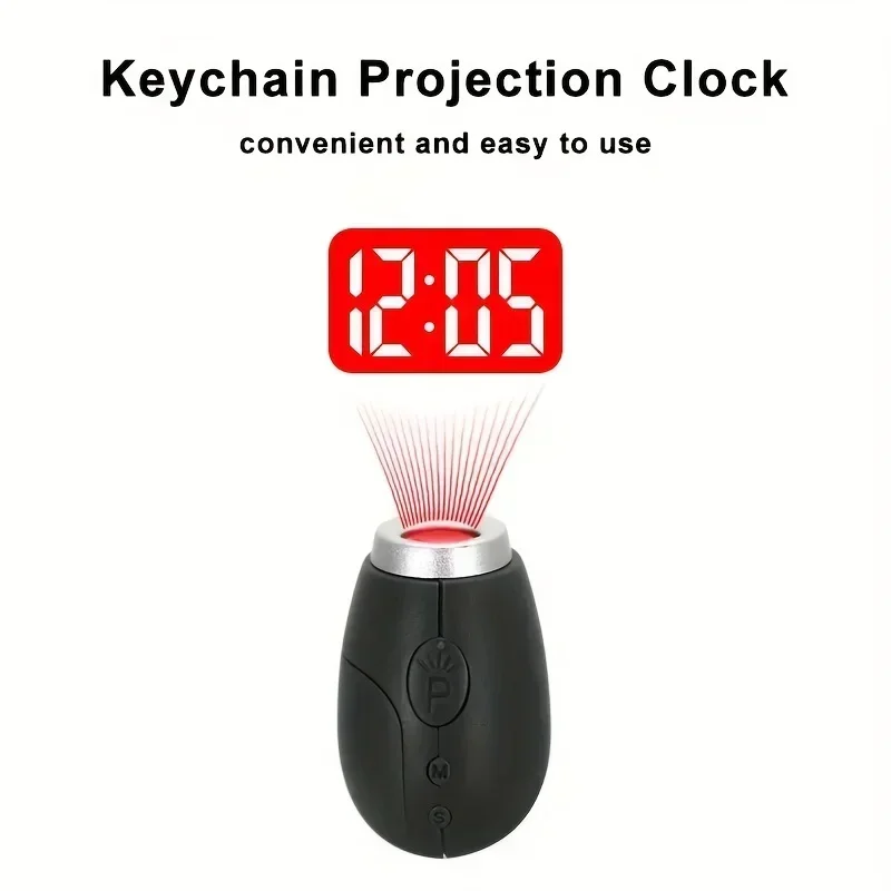 Mini LED-projectie-alarmsleutelhanger – draagbare digitale klok met projectie, ovaal ontwerp voor reizen, bureau en slaapkamergebruik