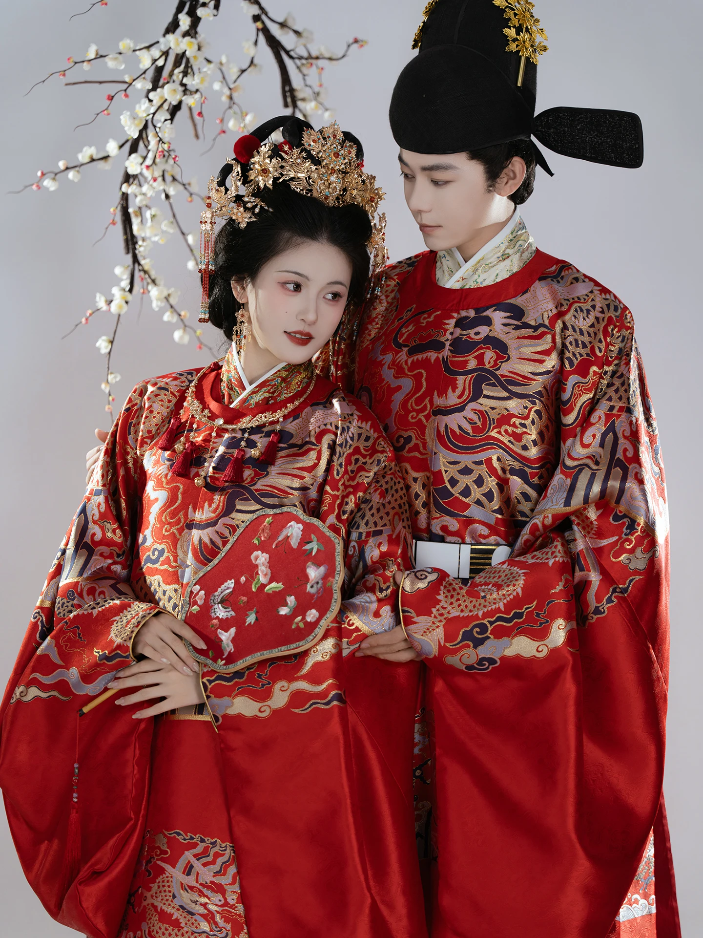 

Оригинальное свадебное платье Hanfu, красное моделирование, цветочная пара, Sle Ming Dynas, круглый халат с драконом, традиционный реверсивный халат...