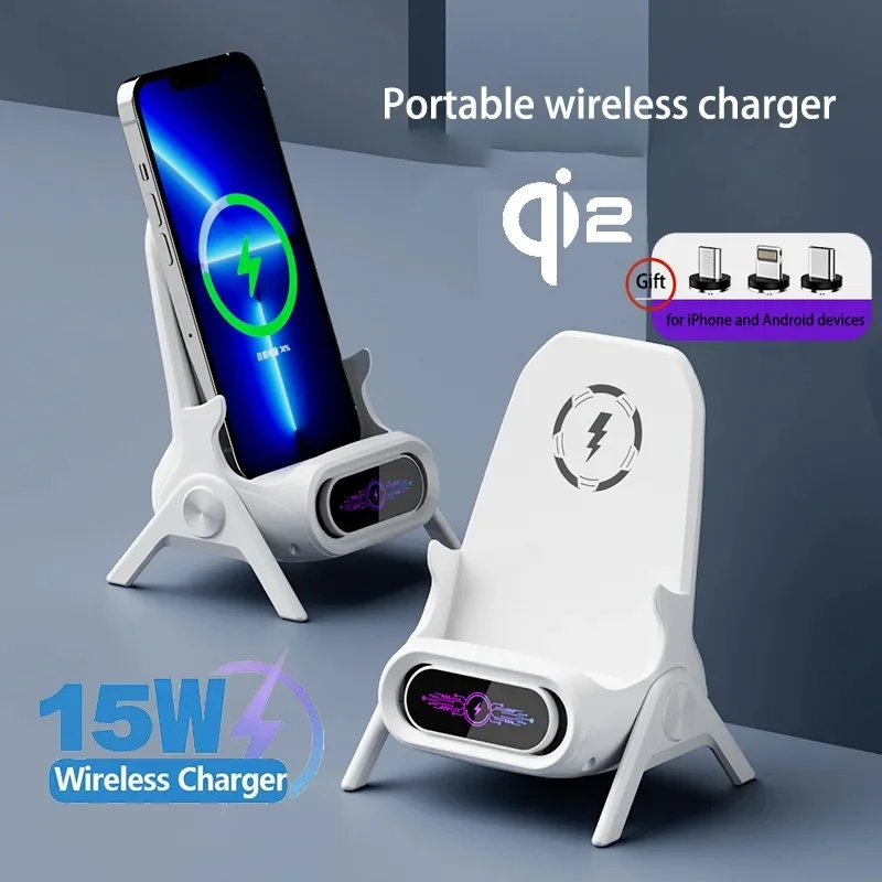 15W Qi2 Desktop Fast Wireless Charging Station Dock For iPhone 17 16 15 14 13 Samsung Phone Wireless Charger Stand