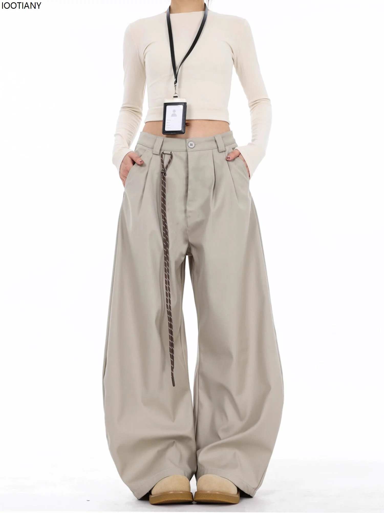 High Waist Women Suit Pants Straight Office Ladies Korean Fashion Trousers Casual Button Loose Female Black Pants New 2025
