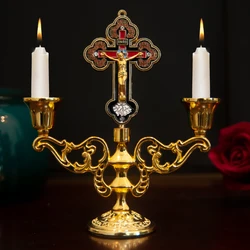 HTISOK High Quality Metal Hand-Painted Candle Holders For Small Jesus Statue Crosse Candlestick in Eastern Orthodox Churches
