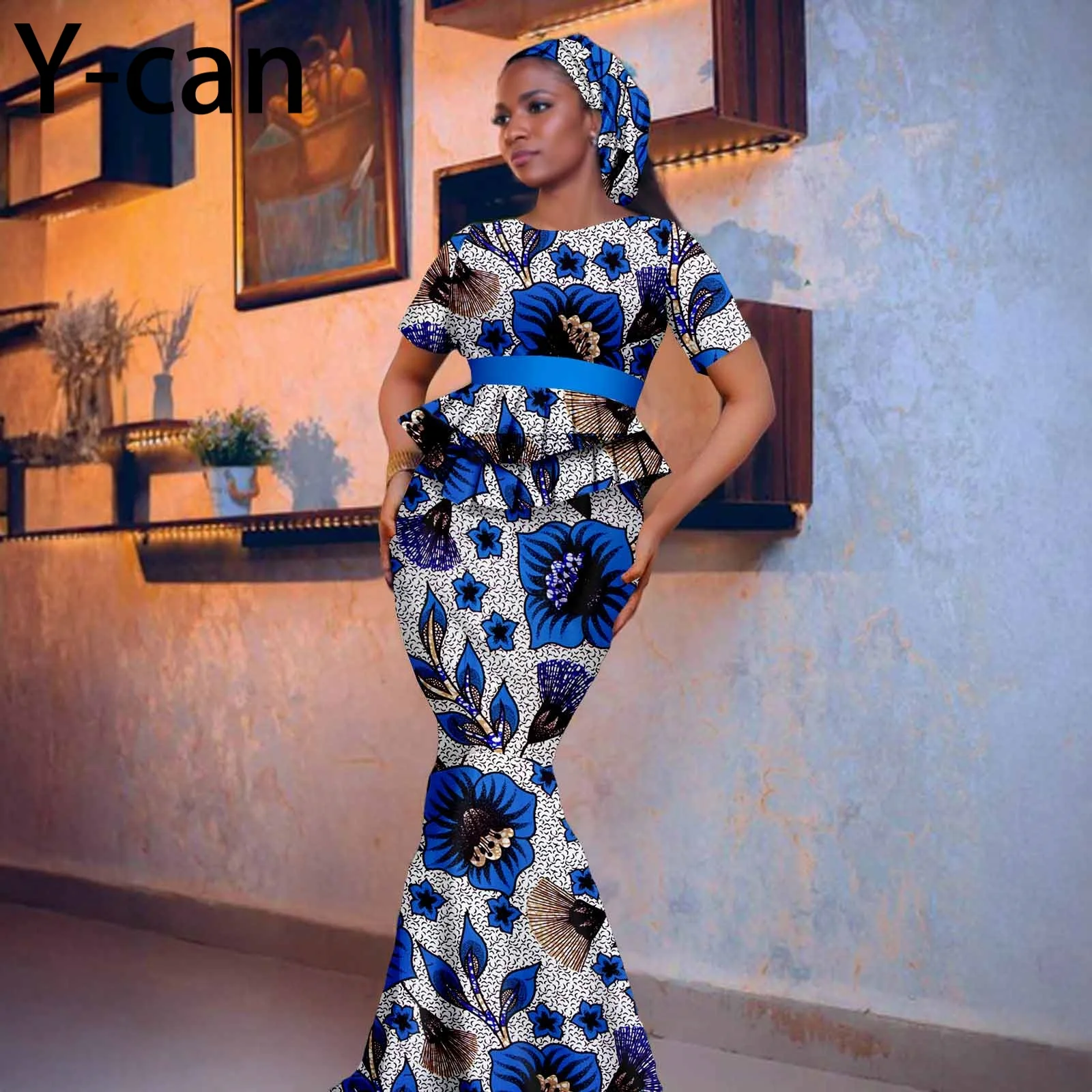 African Dresses for Woman Luxury Fashion Women Mermaid Maxi Dress with  Headscarf African Style Party Wedding 2525040 - AliExpress 200000532