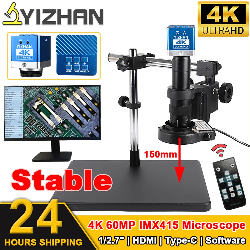 4K 60MP UHD 1080P 60FPS 전자 비디오 현미경 IMX415 1/2.7인치 HDMI 타입-C 납땜 현미경 카메라 선물용 컴퓨터 소프트웨어