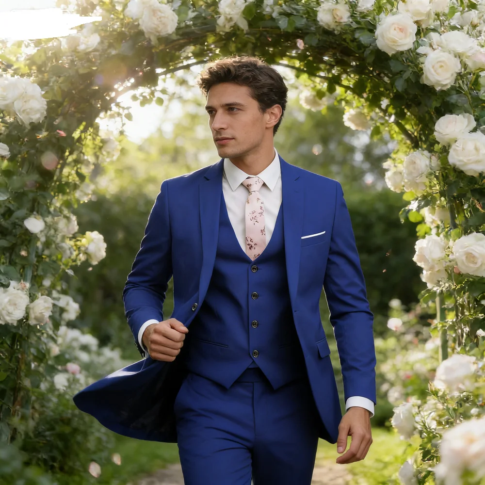 

Beige Slim Fit Men's Suit Elegant Wedding 3-Piece Set Notched Lapel High-Quality Ternos Masculinos Jacket And Waistcoat