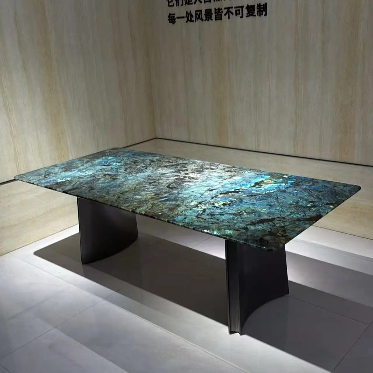 Natural luxury stone blue jadeite premium dining table and chairs, high-end modern combination