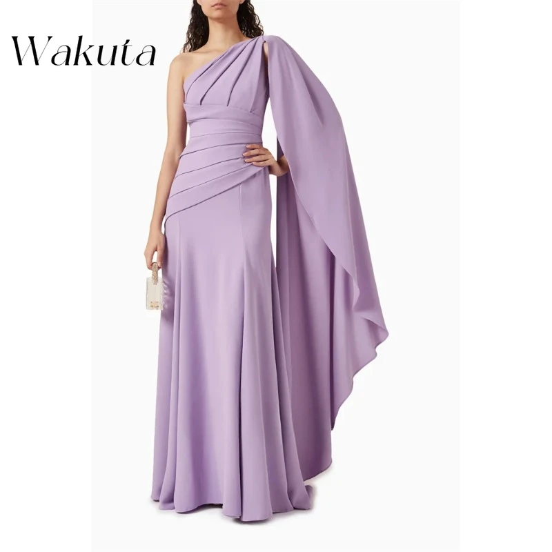 Wakuta French Retro Slanted Neck Single Shoulder Satin Ball Robe Elegant Shawl Pleated Floor Mopping Party Vestido Dourado Longo