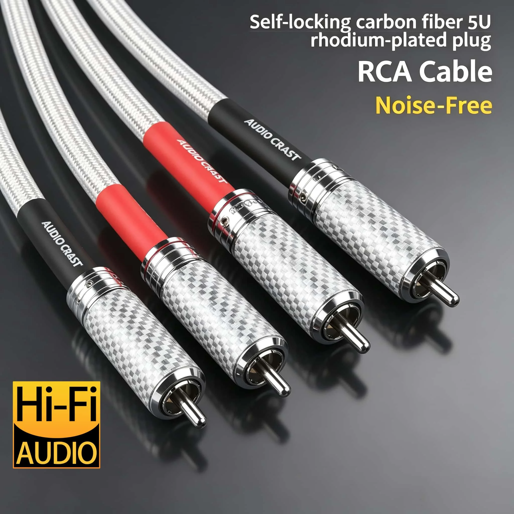 Pair 2RCA Male to Male Stereo Audio Cable 7N OCC Silver Plated Carbon Fiber Rhodium Plug HIFI Interconnect for Amp DAC CD