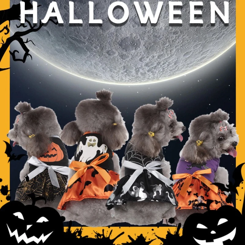 

Dog Personality Halloween Pumpkin Horn Dress Costume Christmas Spider Web Ghost Pet Costume Customization