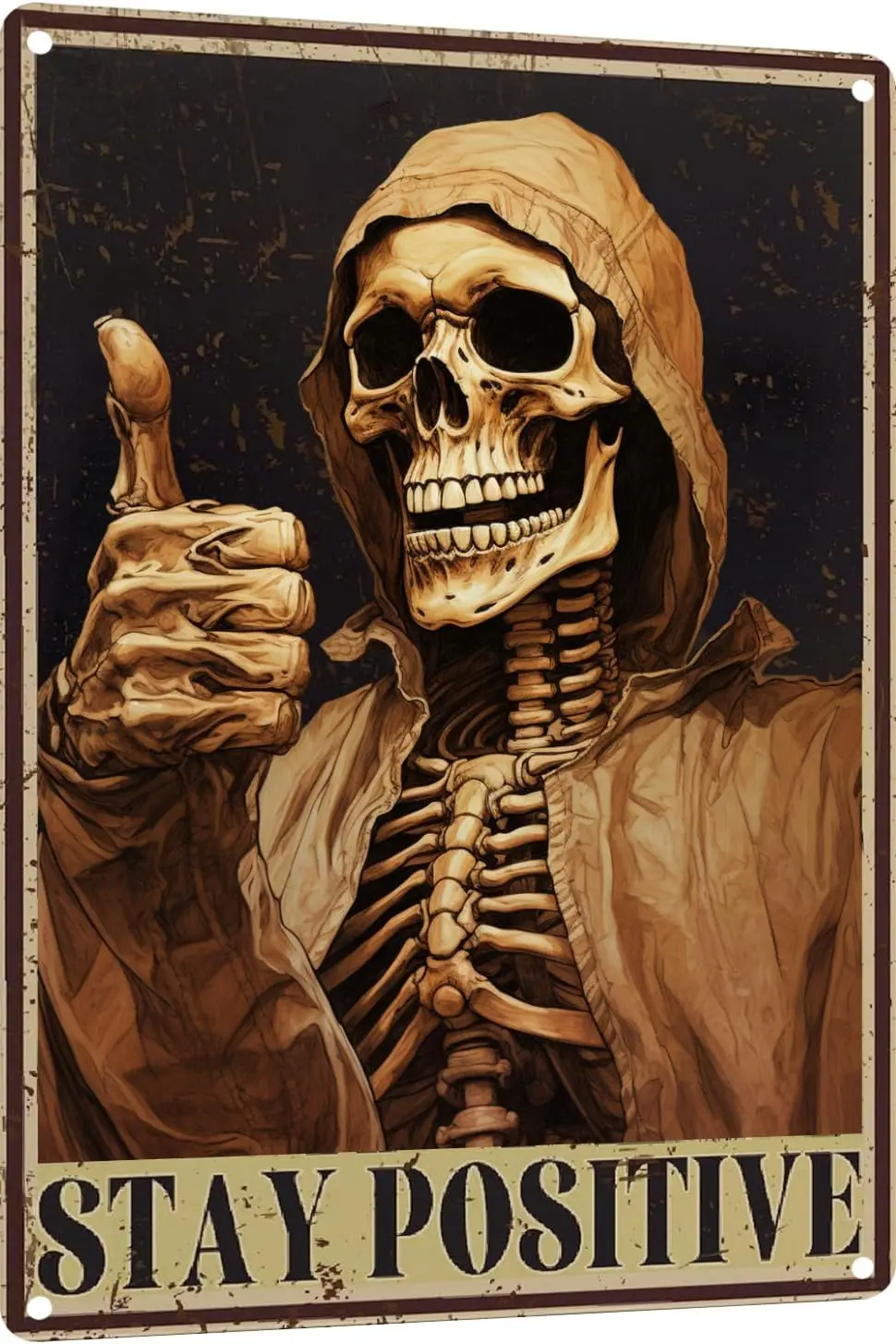 Stay Positive Skull Decor Metal Sign - Funny Creepy Spooky Decor For Goth Grunge Room Wall Decor Halloween decorations, fun sign