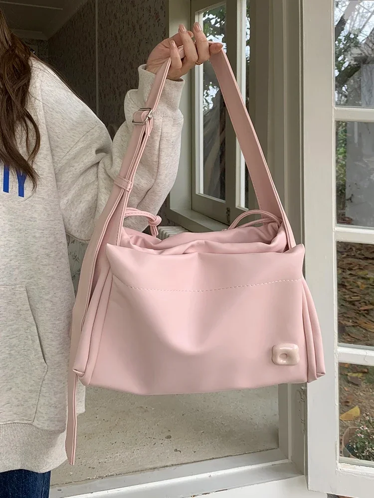 Student Classroom Tote Bag Large Capacity Pink Leisure Commuter Bag 2024 New Spring Luxury Single Shoulder Crossbody Bag Women