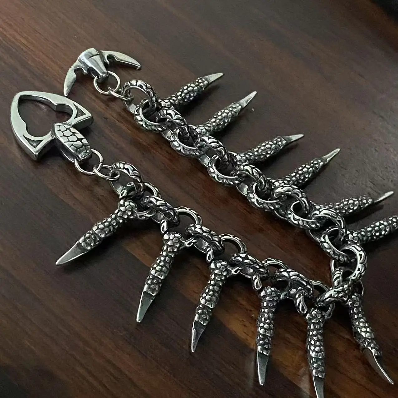 Antique Silver Plated Double Layer Spike Rivet Necklace Punk Gothic Tassel Chain Ins Hip Hop Trendy Women Men Statement Jewelry