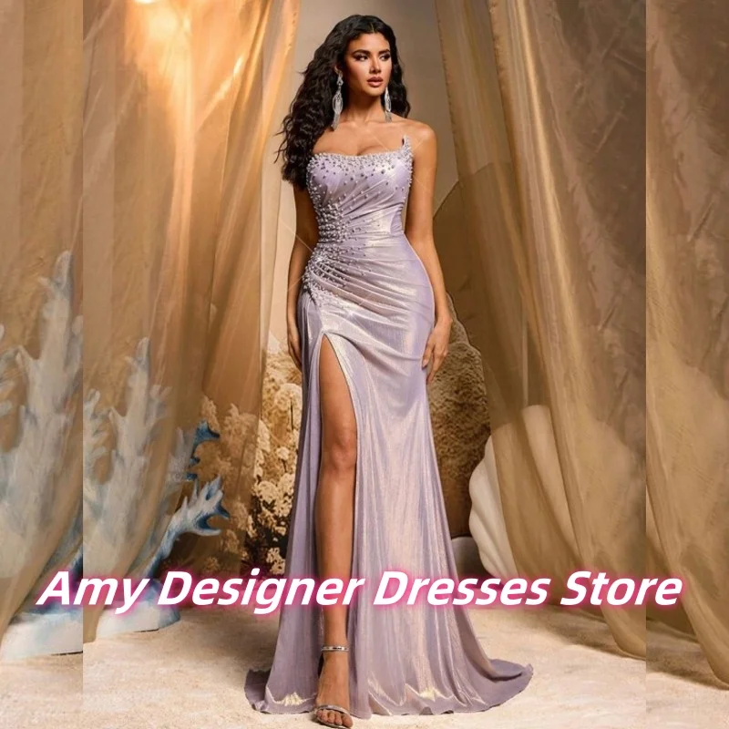 

Customized African Elegant High Split Mermaid Prom Dresses For Black Girls Luxury Peals Wedding Party Dress Prom Gown Customized