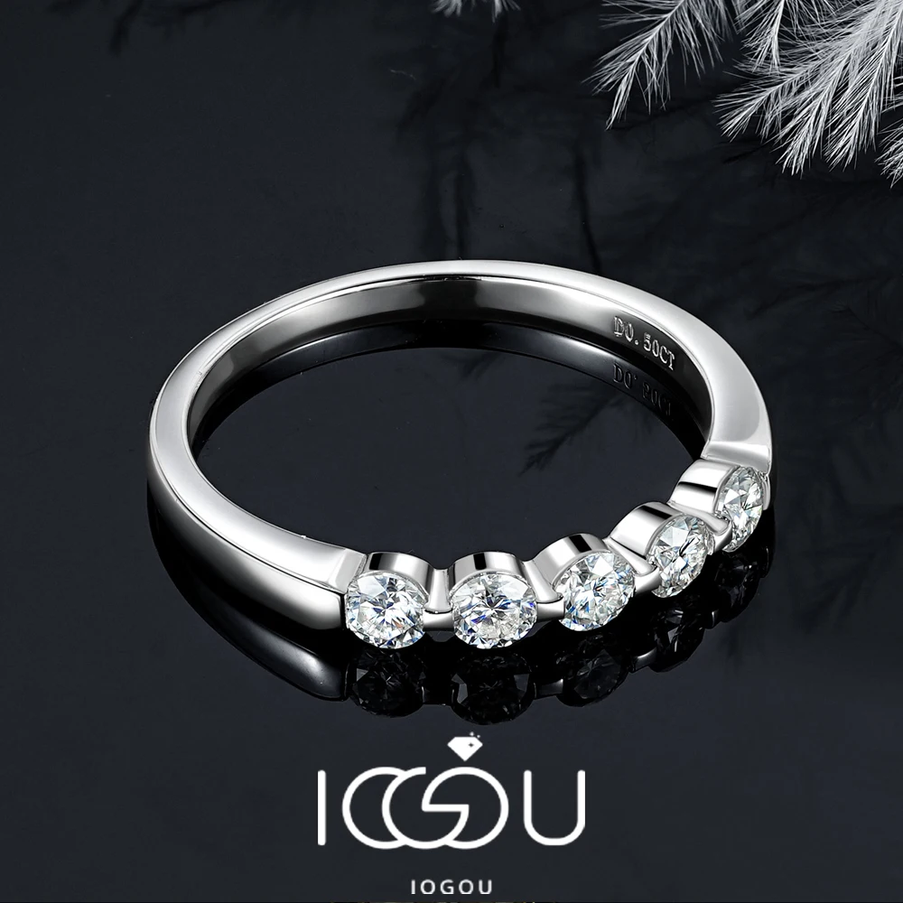 

IOGOU GRA Certified 3mm D Color Round Cut Moissanite Ring 925 Silver Five Stone Finger Bands Rings for Women Fine Jewelry 0.1ct