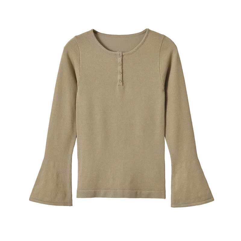 NINE ZAR Women's Long Sleeve One-Shoulder Multi-Color Henry Collar Knitted T-Shirt 2026 Winter Fashion European Style